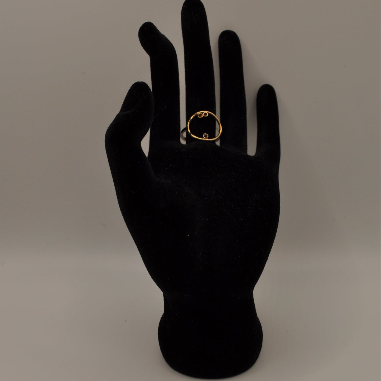 Silver and 14k Gold Ring with Red Diamonds