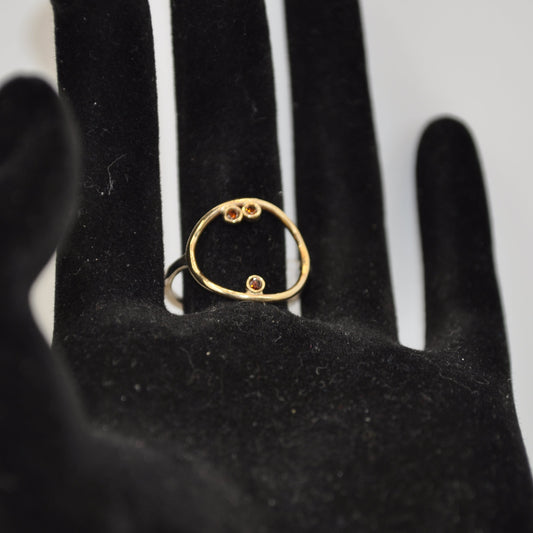 Silver and 14k Gold Ring with Red Diamonds