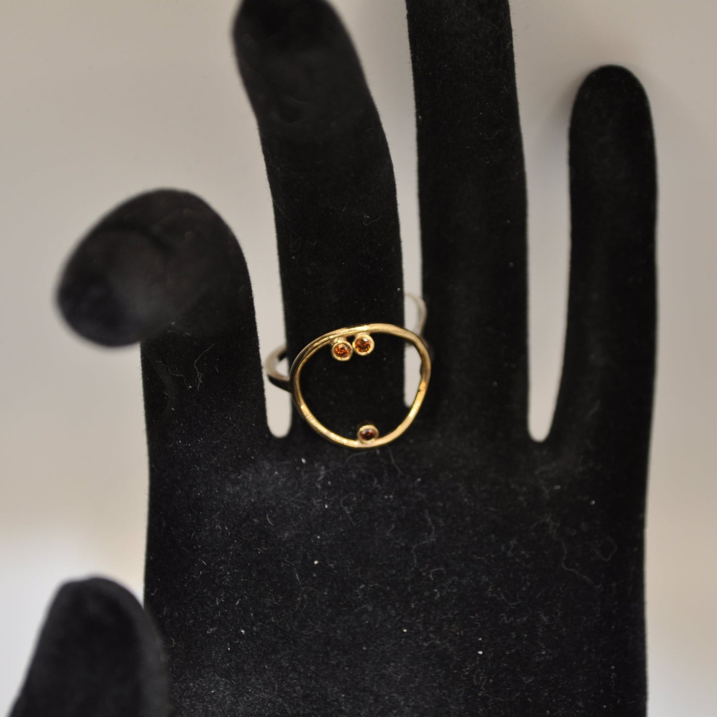 Silver and 14k Gold Ring with Red Diamonds