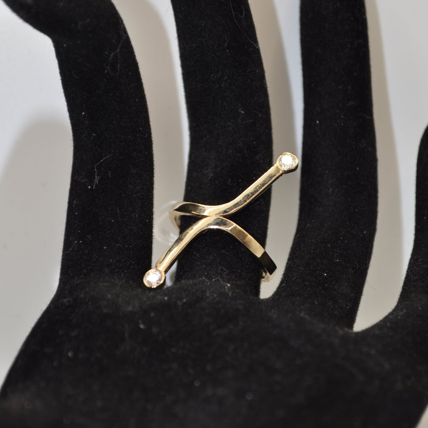 10k Gold X Ring with Mossanite accent stones