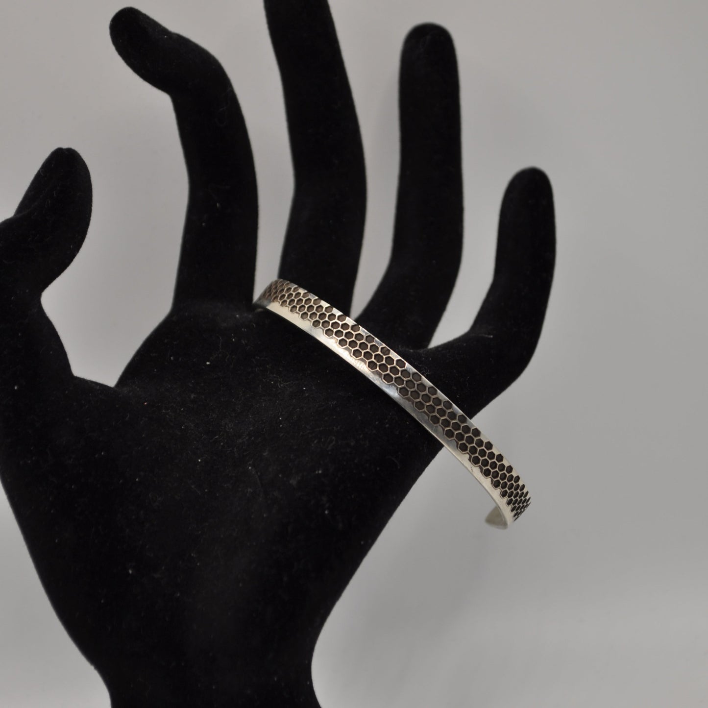 Engraved Cuff Bracelet with Honeycomb pattern