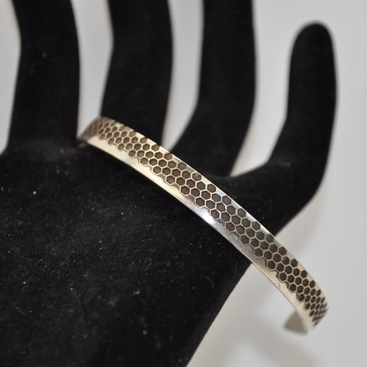 Engraved Cuff Bracelet with Honeycomb pattern