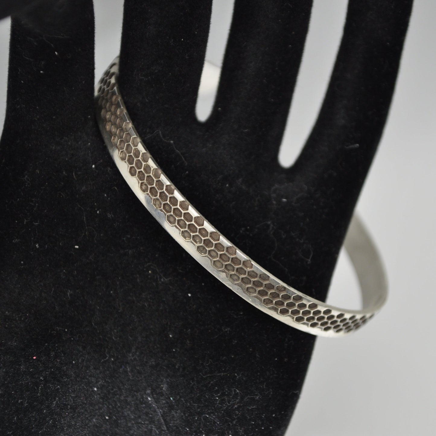 Engraved Cuff Bracelet with Honeycomb pattern