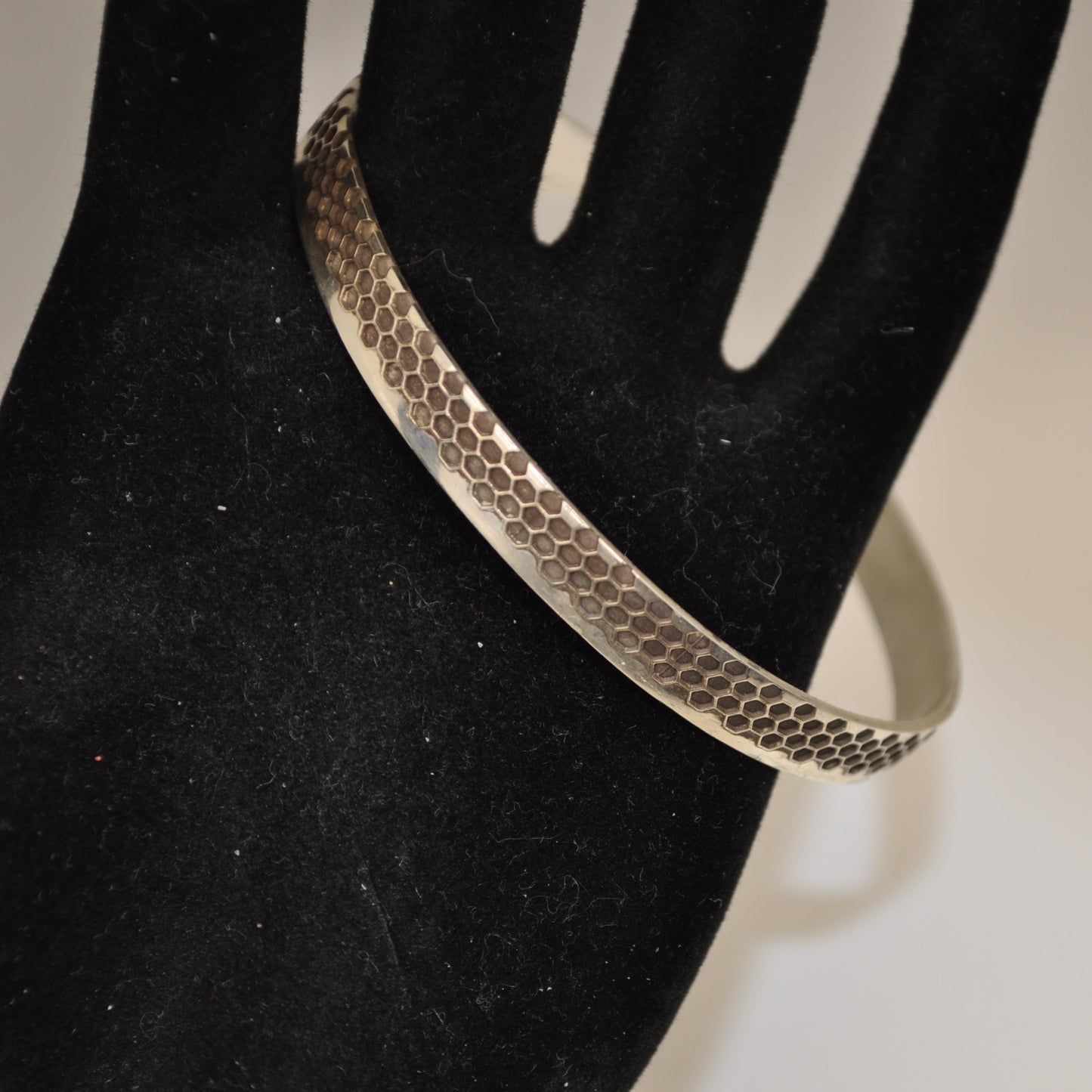 Engraved Cuff Bracelet with Honeycomb pattern