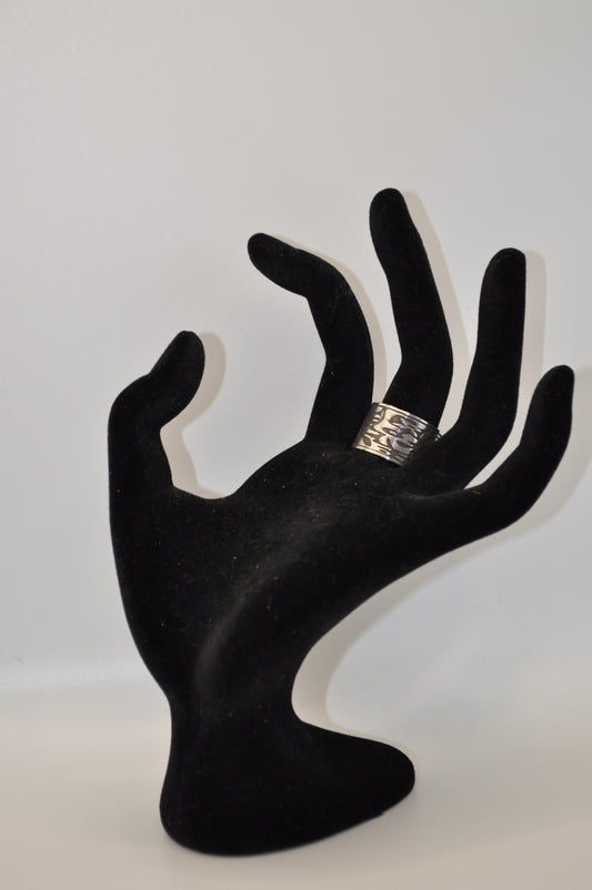 Silver Ring with Ocean Engraving