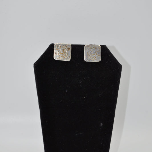 Silver Mosaic Stud Earrings