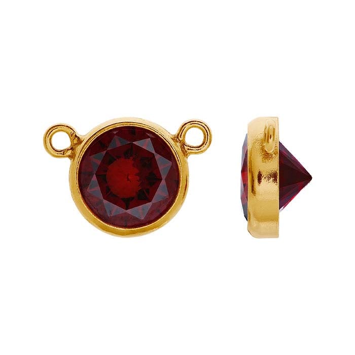 Yellow Gold-Filled 6mm Dark-Red CZ-Set Festoon Pendant
