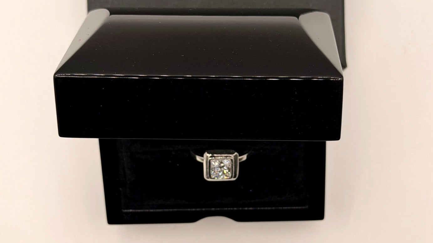Princess Cut Garnet Sterling Silver Ring – Size 8.5 in black velvet box by Jarovi Frang