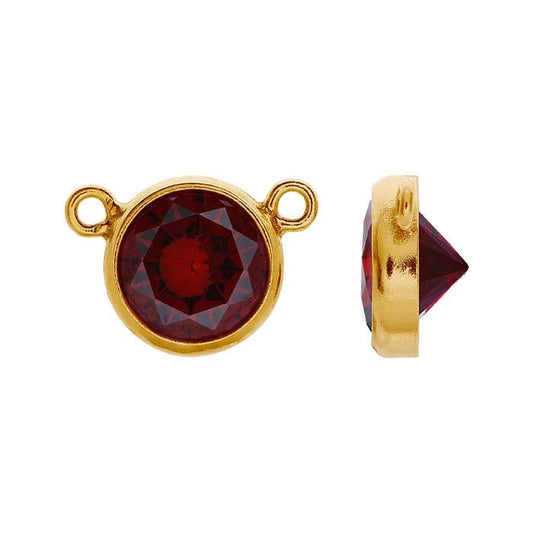 Yellow Gold-Filled 6mm Dark-Red CZ-Set Festoon Pendant