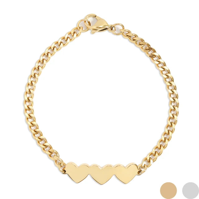Three Hearts Curb Chain Bracelet