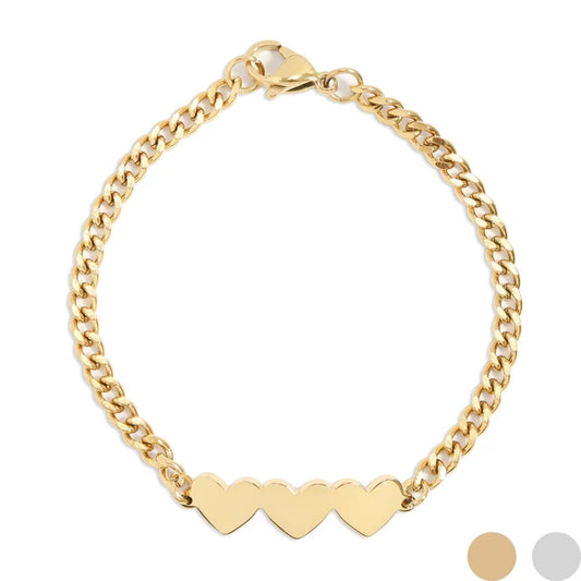 Three Hearts Curb Chain Bracelet